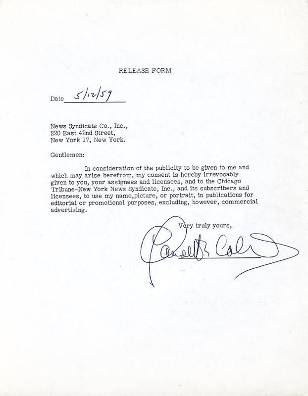 CLAUDETTE COLBERT - DOCUMENT SIGNED 05/12/1959