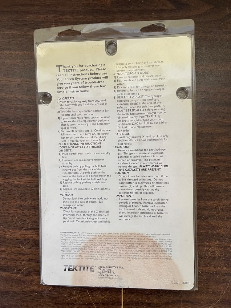 TEKTITE Trek 4 LED Dive Lightstick Black Handle 2001 UNTESTED