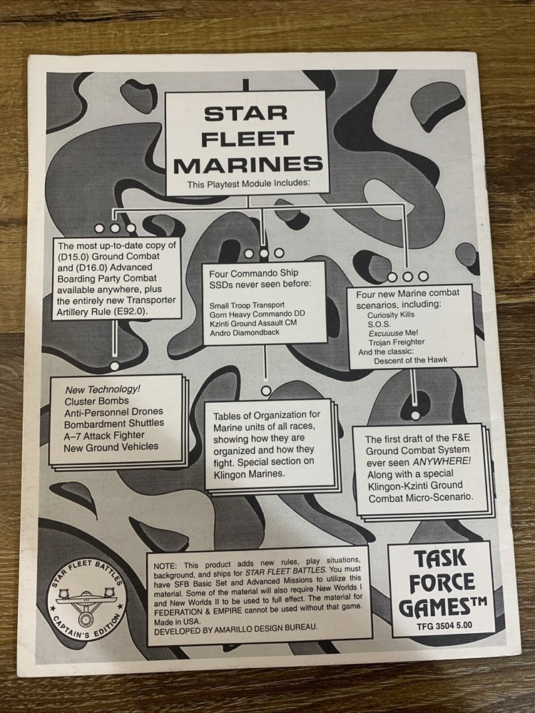 Task Force Games Star Fleet Battles Marines Captain's Module M 1992 Damage