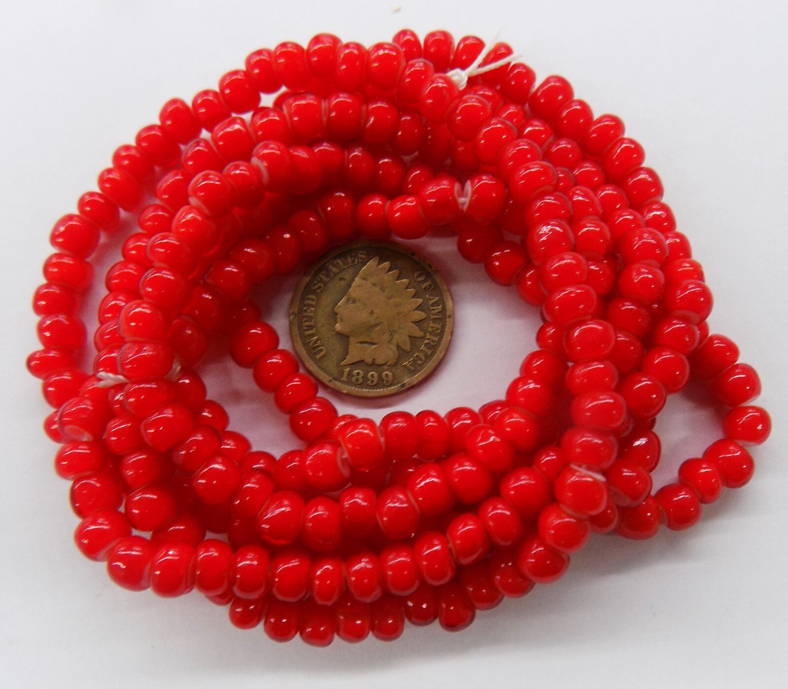 2 Strands 18" Cherry Red White Heart African Trade Beads Strand  L813