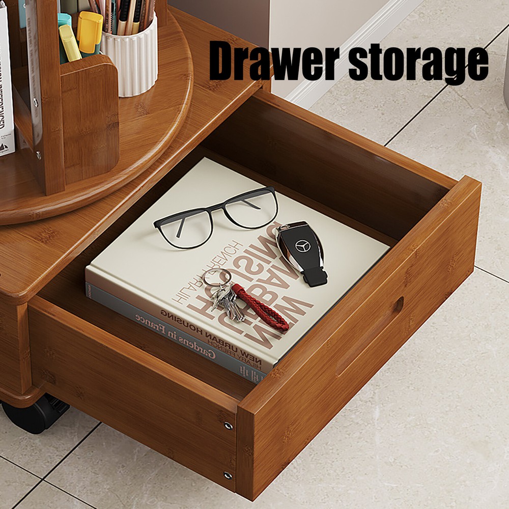Multi Storage Table, Side Table with Rolling Wheels, Removable Swivel Bookcase
