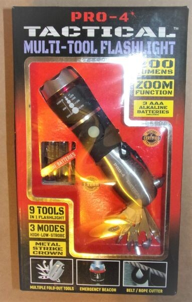 PRO-4 TACTICAL MULTI-TOOL FLASHLIGHT.  NEW IN BOX.