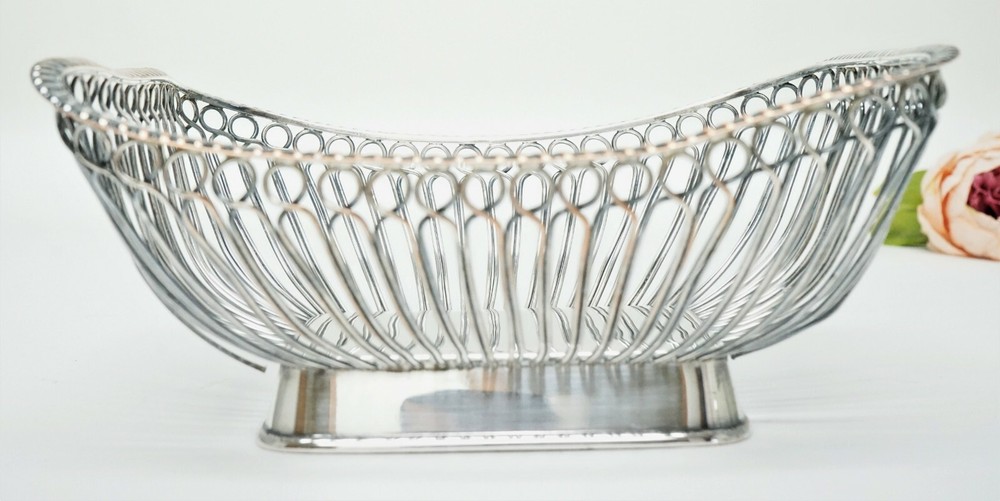 Vintage Silver Plated Fruit Bowl Basket Kitchen Table Decor