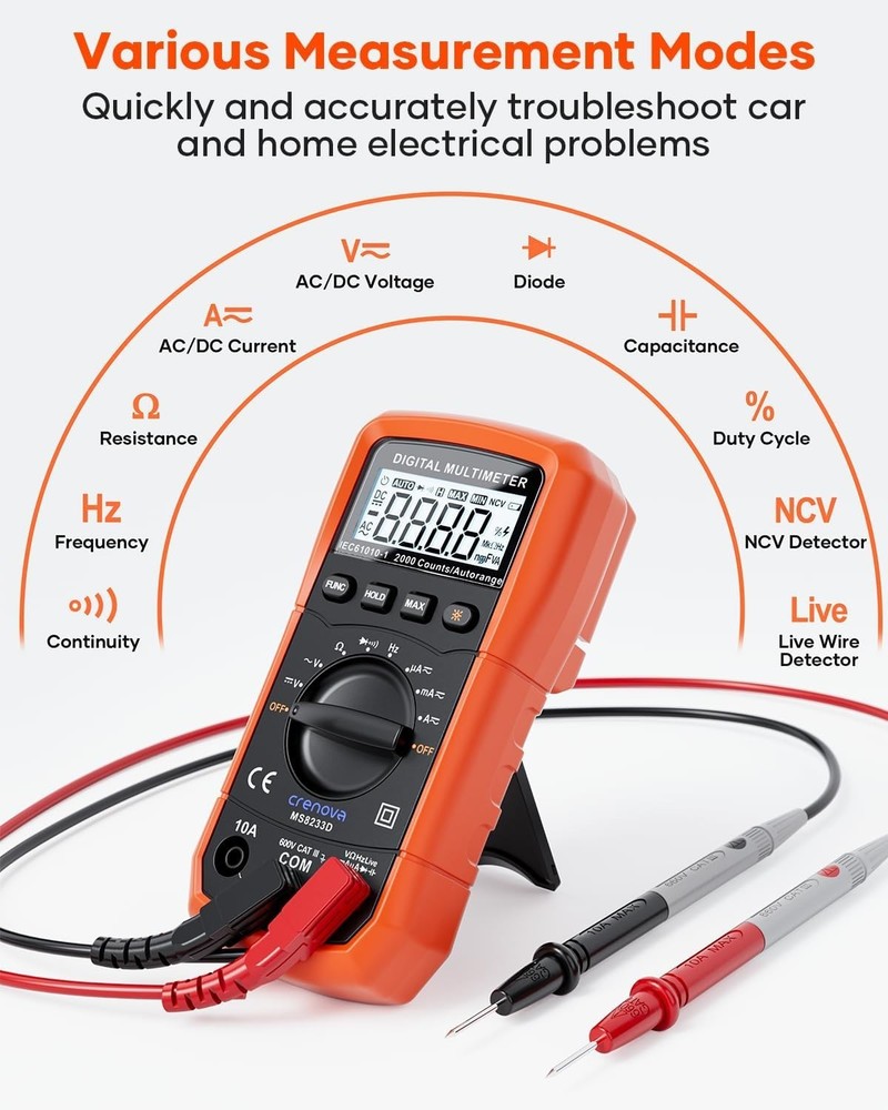 Compact MS8233D Multimeter for Accurate AC/DC Measurements & Non-Contact Testing