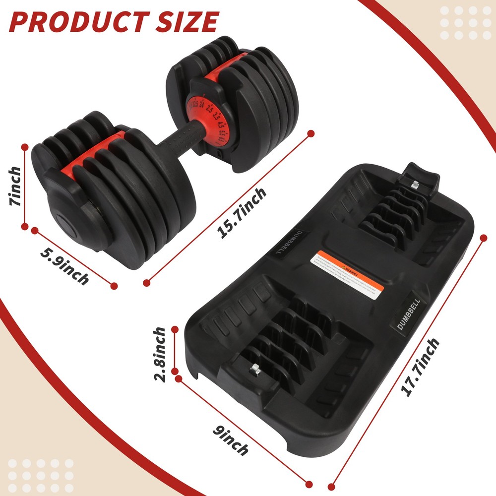 Single Adjustable Dumbbells, 5.5-52.5lbs Dumbbell Set with Quick-Select Weig