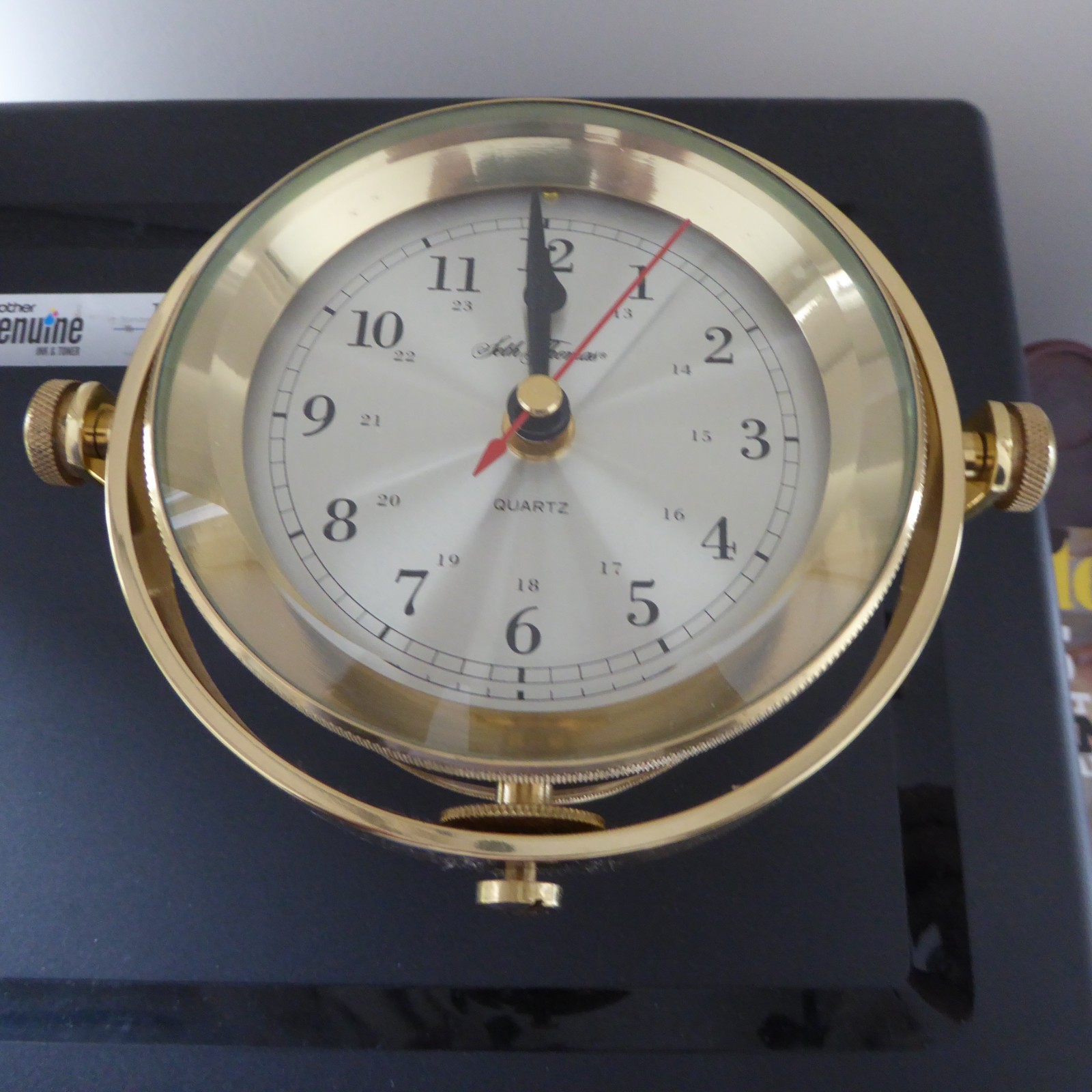 Seth Thomas SCHOONER SHIPS CLOCK Brass Model 1044 Solid Brass Running 4.9 LBS
