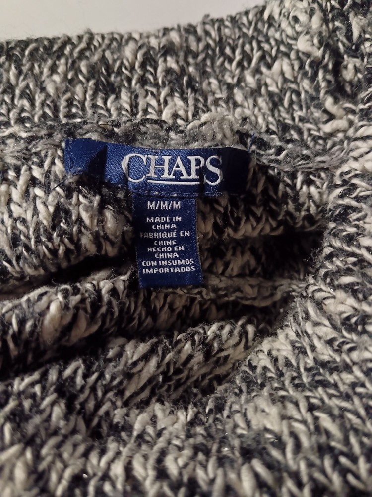 Chaps Vintage Jumper Size Medium Grey Knit Pullover High Fold Over Collar Unisex