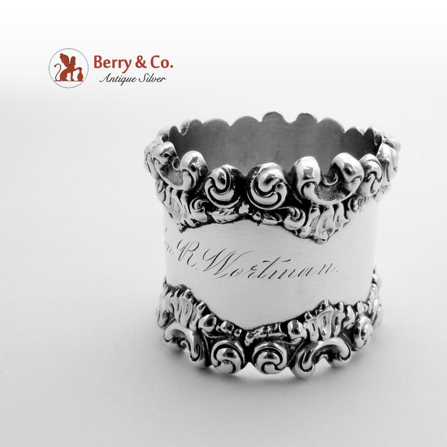 High Relief Ornate Scroll Shell Napkin Ring Sterling Silver 1900