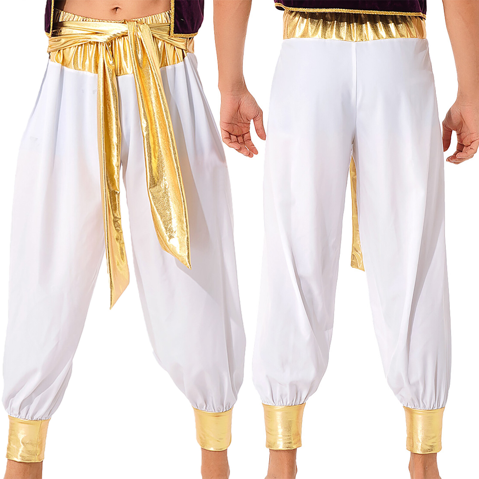 US YiZYiF Men Halloween Party Pants Arabian Prince Cosplay Trousers Carnival