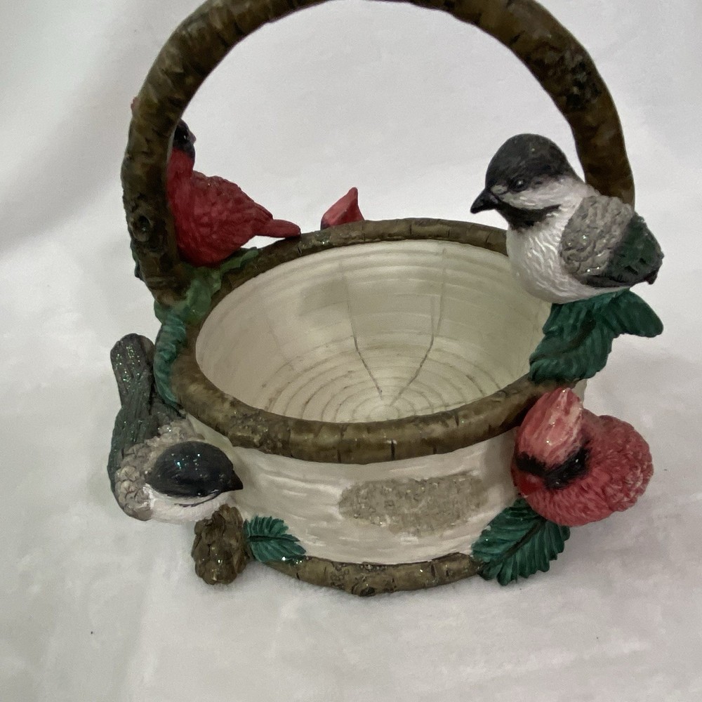 St. Nicholas Square 1999 Ceramic Candy Basket Rustic Birds