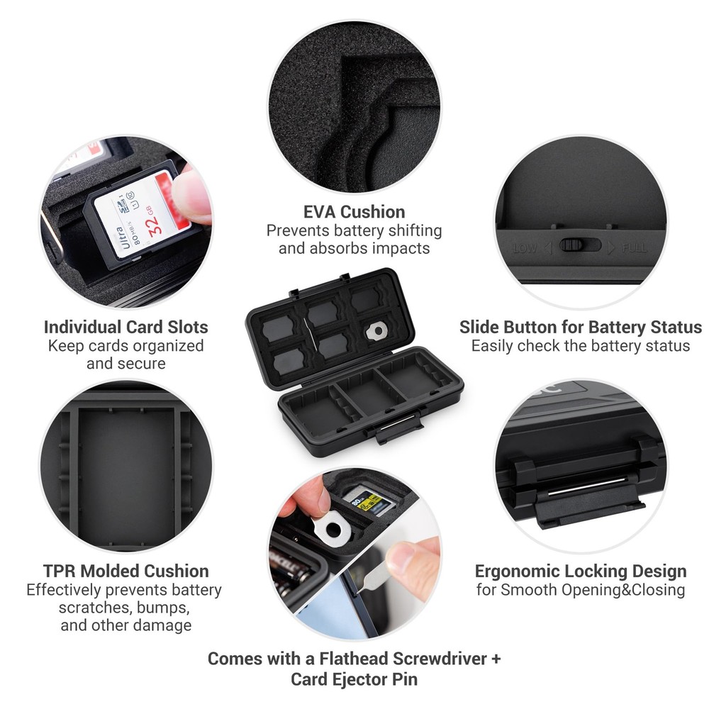 Compact Storage Case for 6 SD CF Memory Cards - Multi-Function Organizer