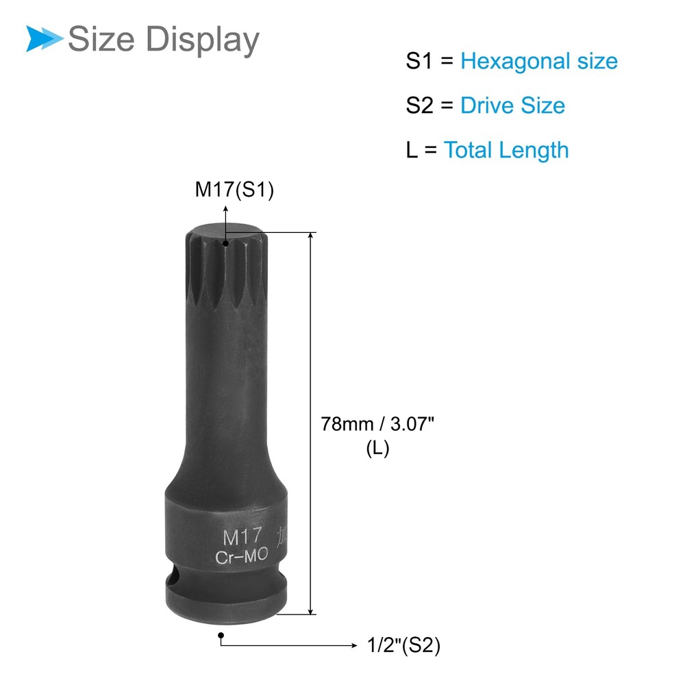 Impact Triple Square Spline Bit Socket M17 Bit 1/2" Drive Metric Screwdriver