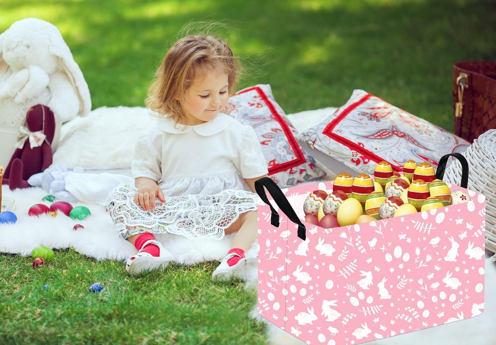 VAIVUSTO Easter Storage Basket Easter Bunny Storage Bin Collapsible Nursery H...