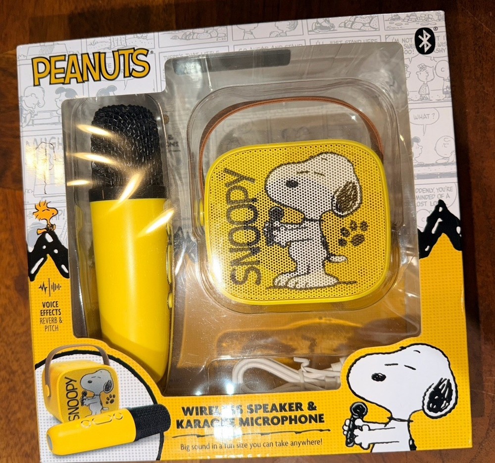 Peanuts Snoopy Wireless Speaker & Karaoke Microphone Set-yellow—NIB
