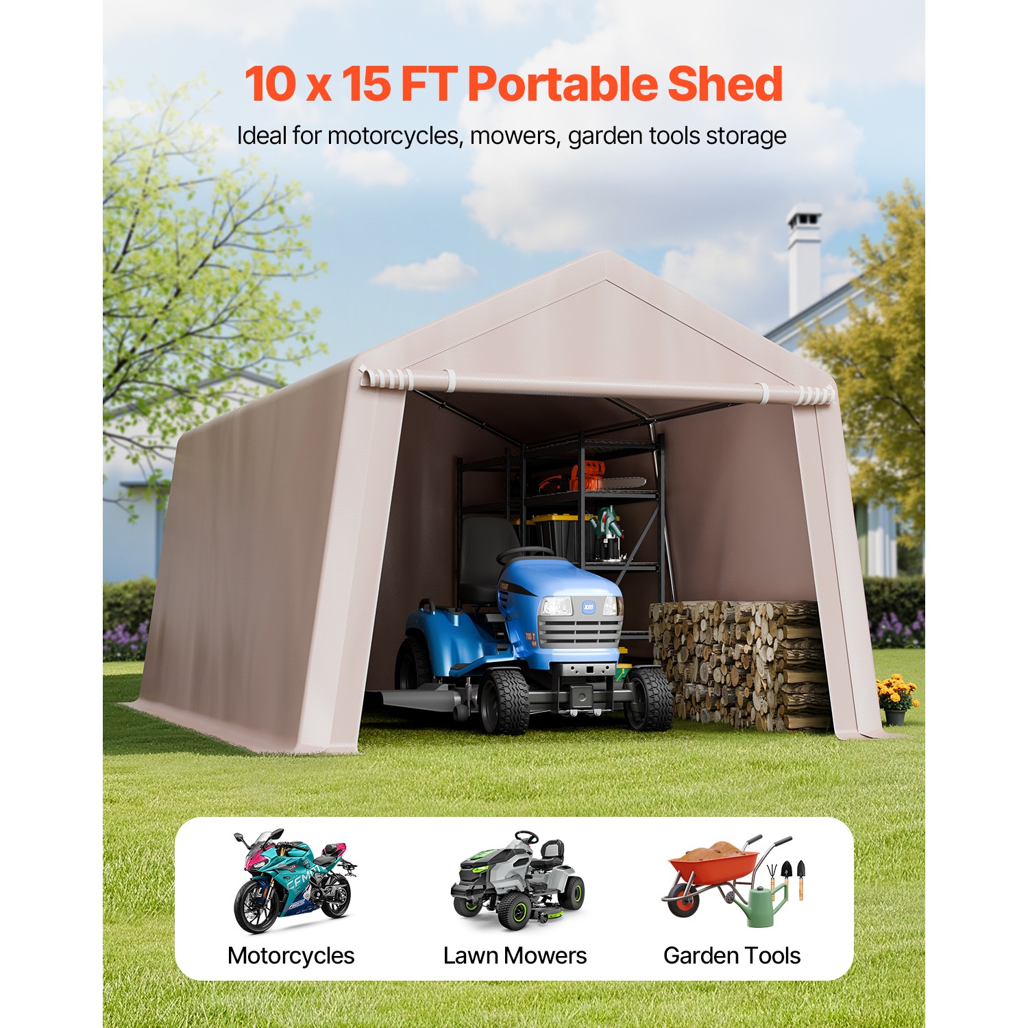 Uimoso 10x15 ft Portable Outdoor Storage Shed Canopy Tent Garage