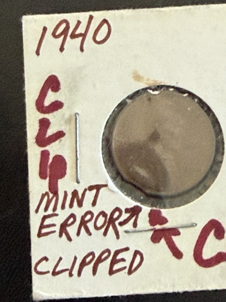 1940 Lincoln Cent Mint Error Clipped XF