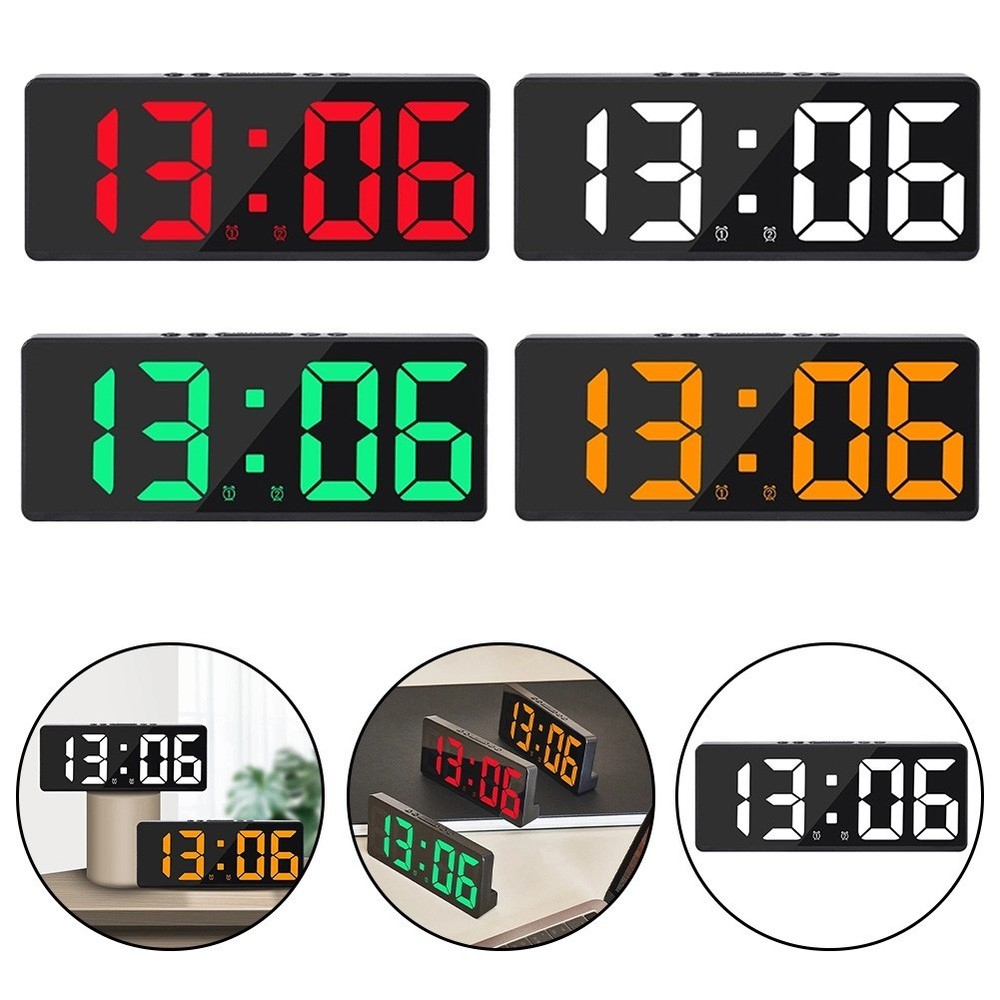 LED Digital Clock with Temperature Alarm Creative Design Voice Control