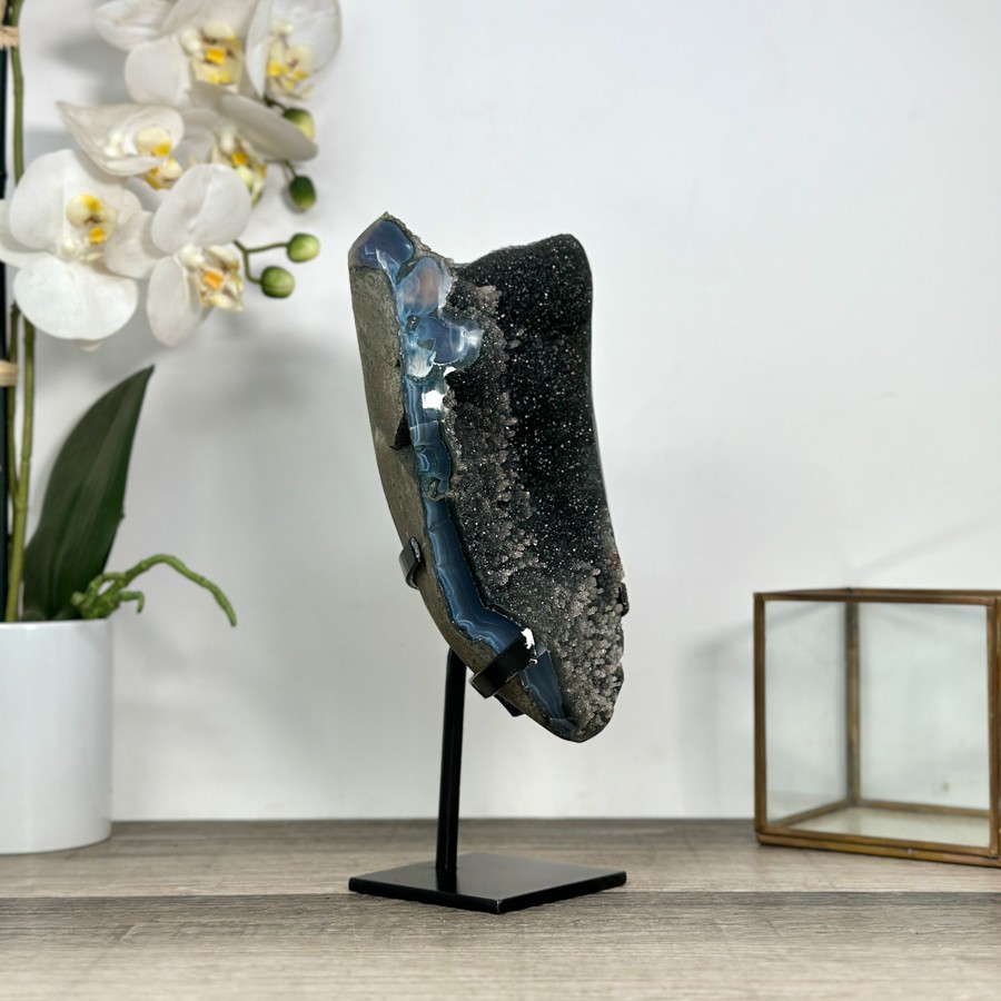 Unique Agate Geode with Dark Druzy Crystals. MWS2827