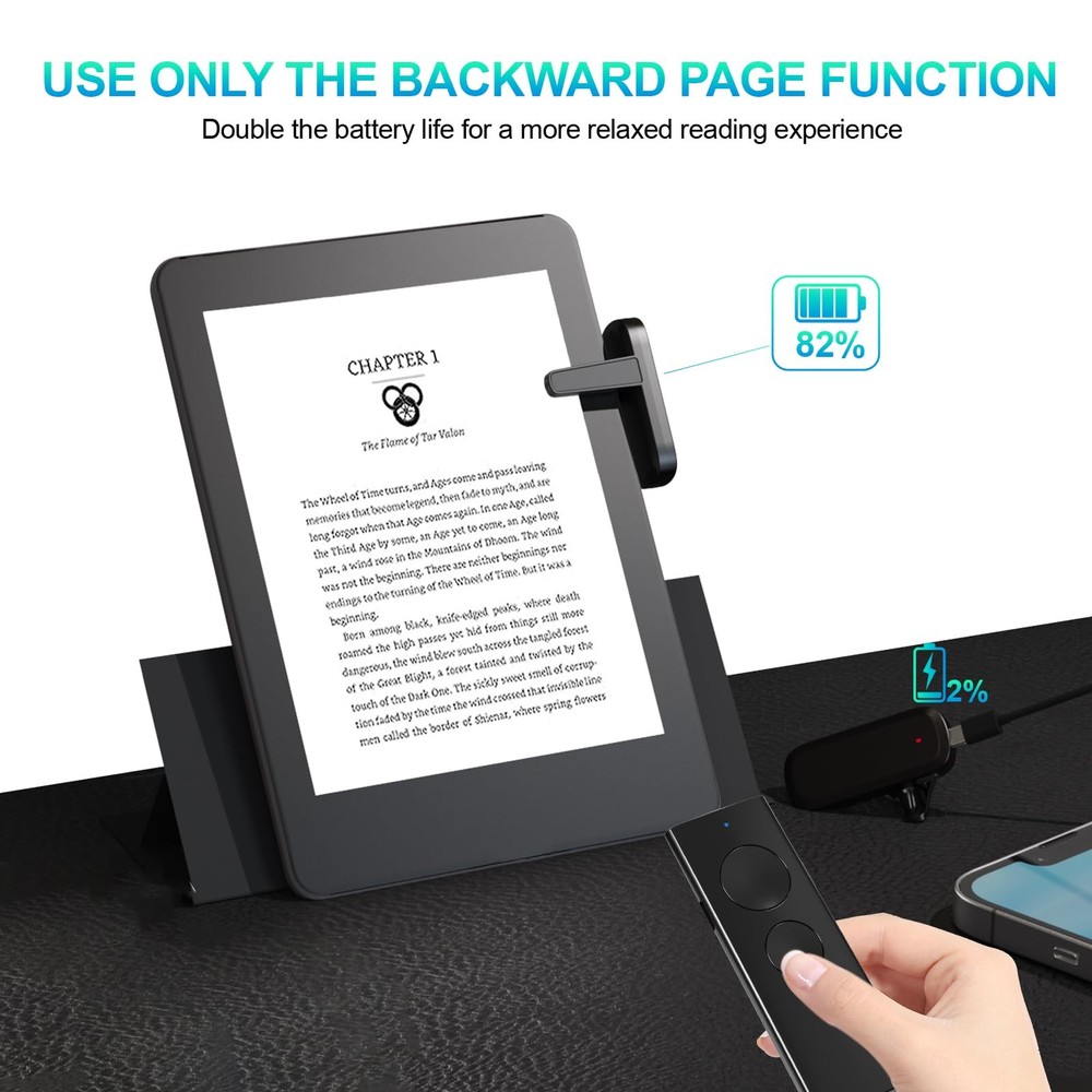 Remote Page Turner 2 Pack for Kindle, Support Forward & Backward, Black