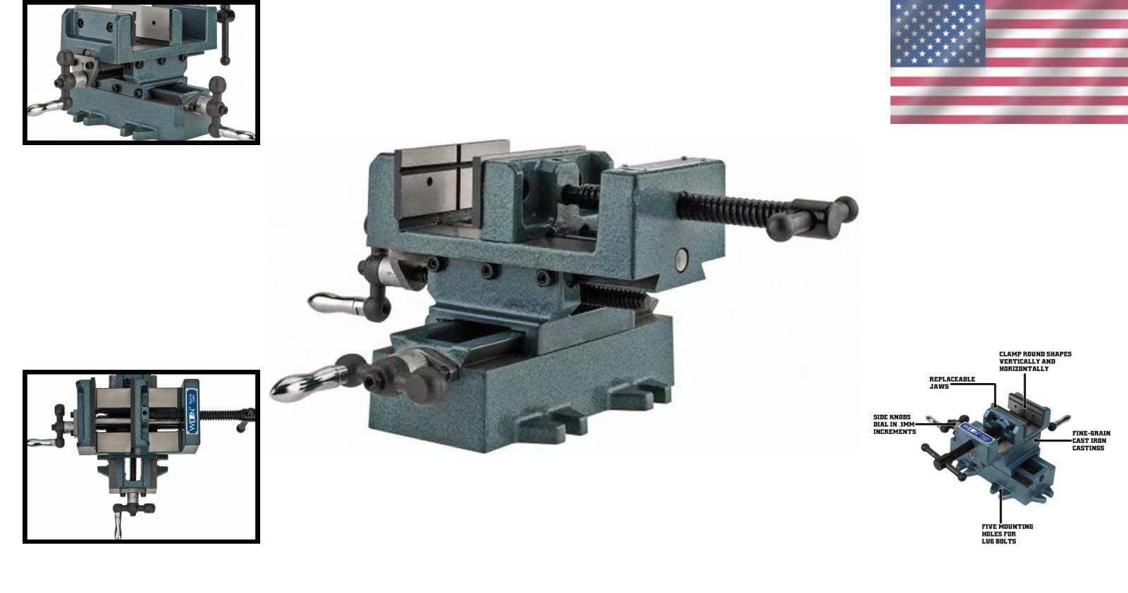 Versatile Cross-Slide Vise with Hardened Jaws for Vertical & Horizontal Clamping