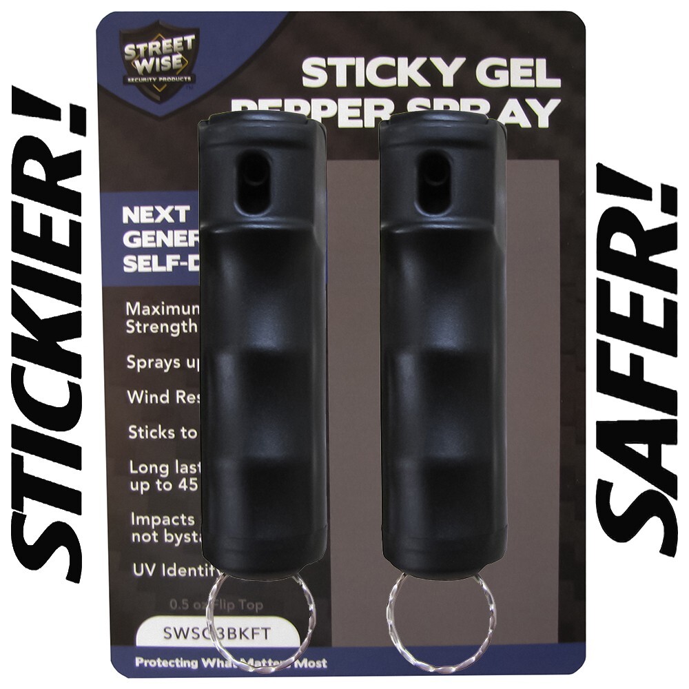 Streetwise STICKY GEL Pepper Spray - 2 Pack 1/2oz Flip Top Keychain Self Defense