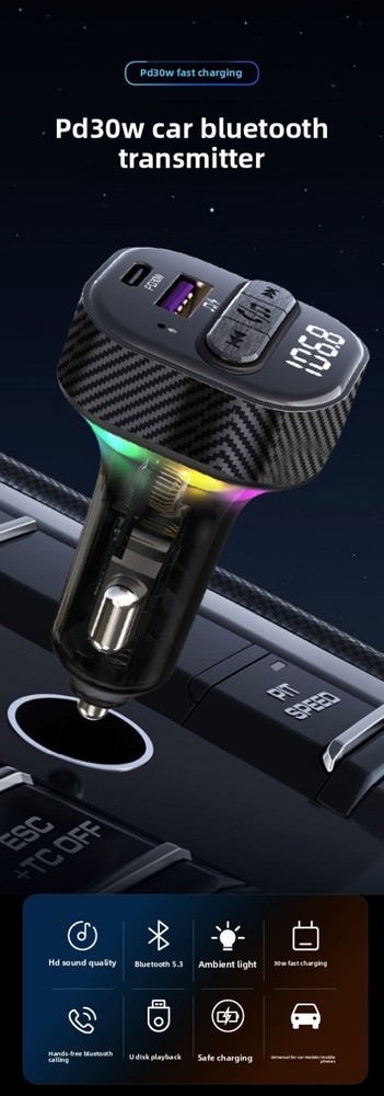 Hands-Free Bluetooth FM Transmitter MP3 Player PD Fast Car Charger