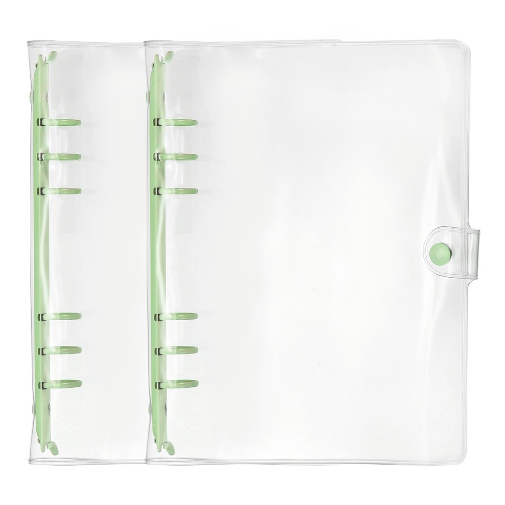A5 2Pcs Transparent 6-Ring Binder Cover with Snap Button Closure, Green
