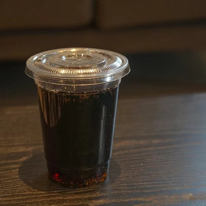 100 PACK 16 oz Disposable Clear Plastic Cups with Flat Lids Cold Coffee Cups