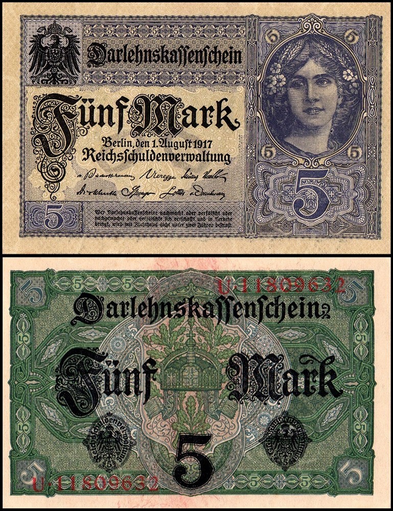 Germany 5 Mark, 1917, P-56a, UNC