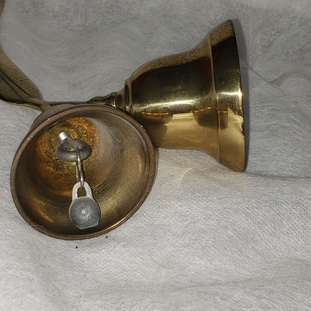 Vtg Solid Brass Double Bell Feather Handle Office Decor 5,5" H
