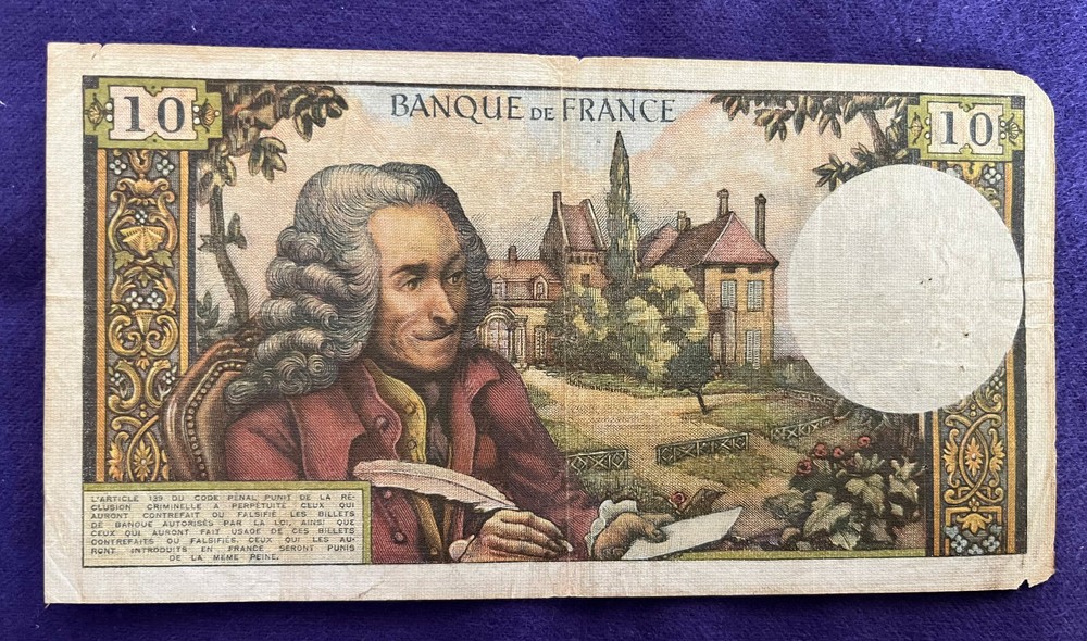 FRANCE 1963 VOLTAIRE 10 FRANC NOTE