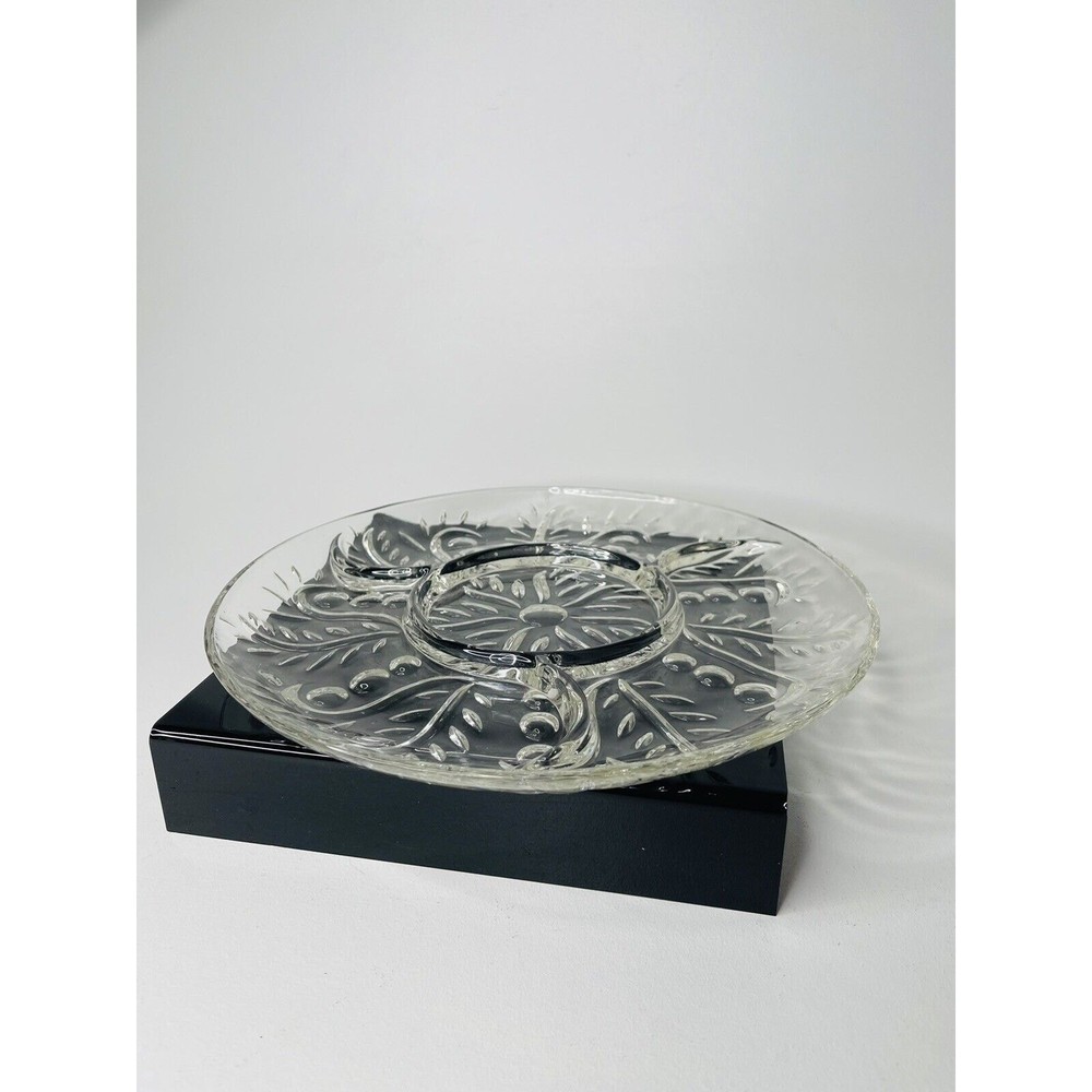 Glass Platter Serving Clear Divided Swirled Sections Dot Leaf Home