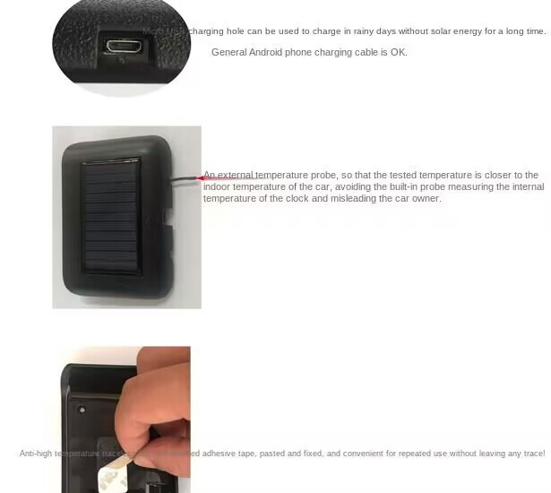 Car Digital Clock Solar/USB Charging LCD Screen Display Dashboard Auto Clock