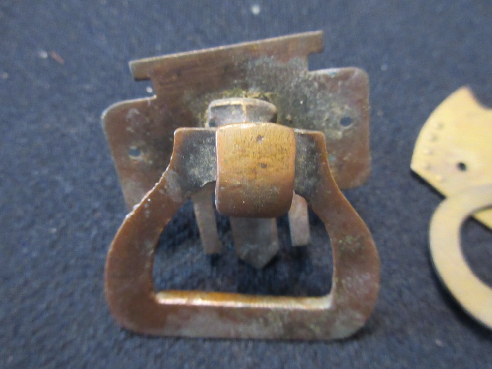 2 DROP DRAWER PULLS 1 BRASS, MULTI SHAPED, 2" WIDE #402