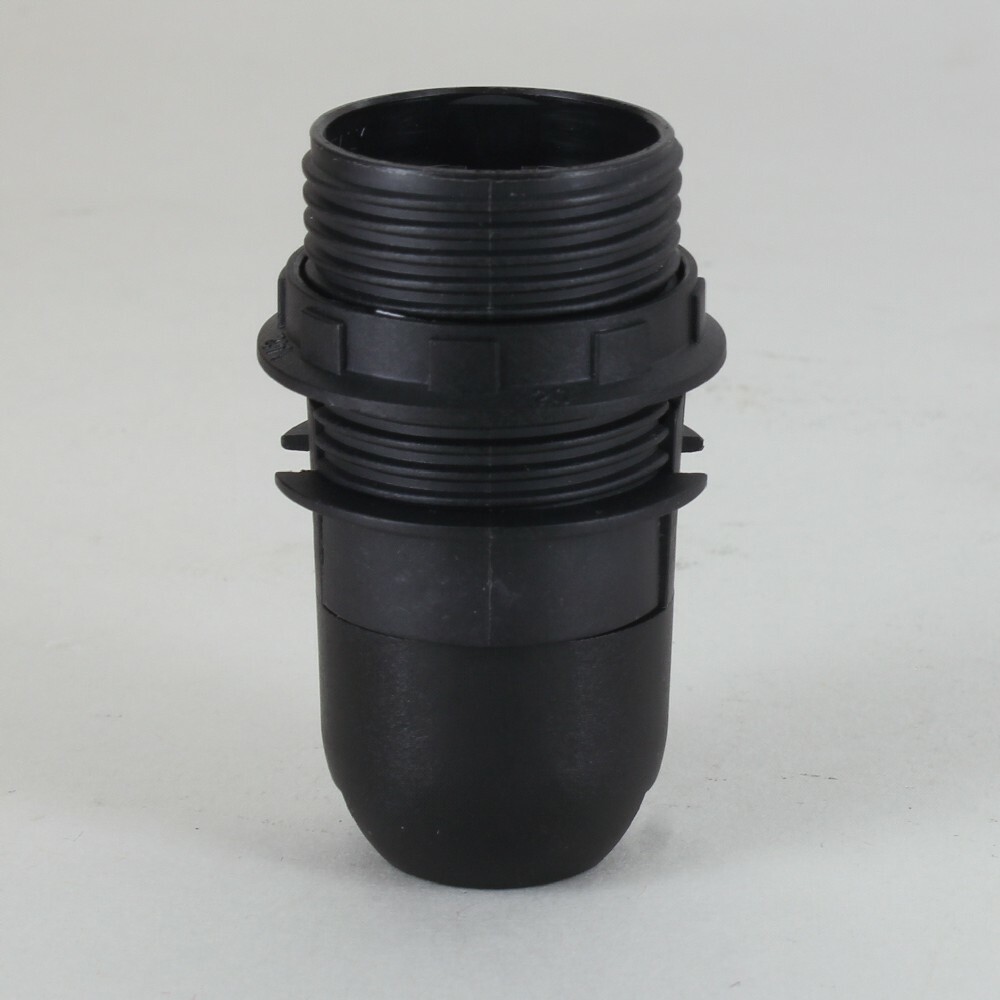 E-12 BLACK PLASTIC THREADED SKIRT LAMP SOCKET WITH SHADE RING SOE12G