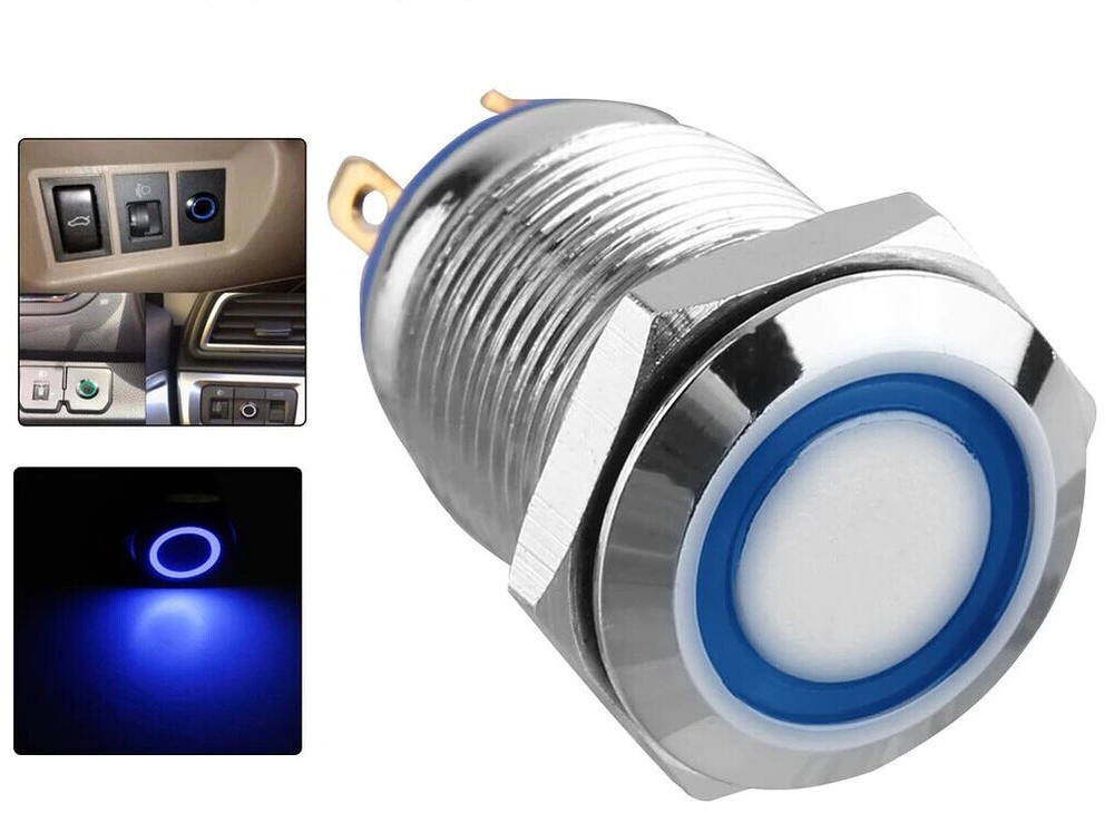 LED ON/OFF Stainless Steel Push Button Panel Mount Switch w/Harness