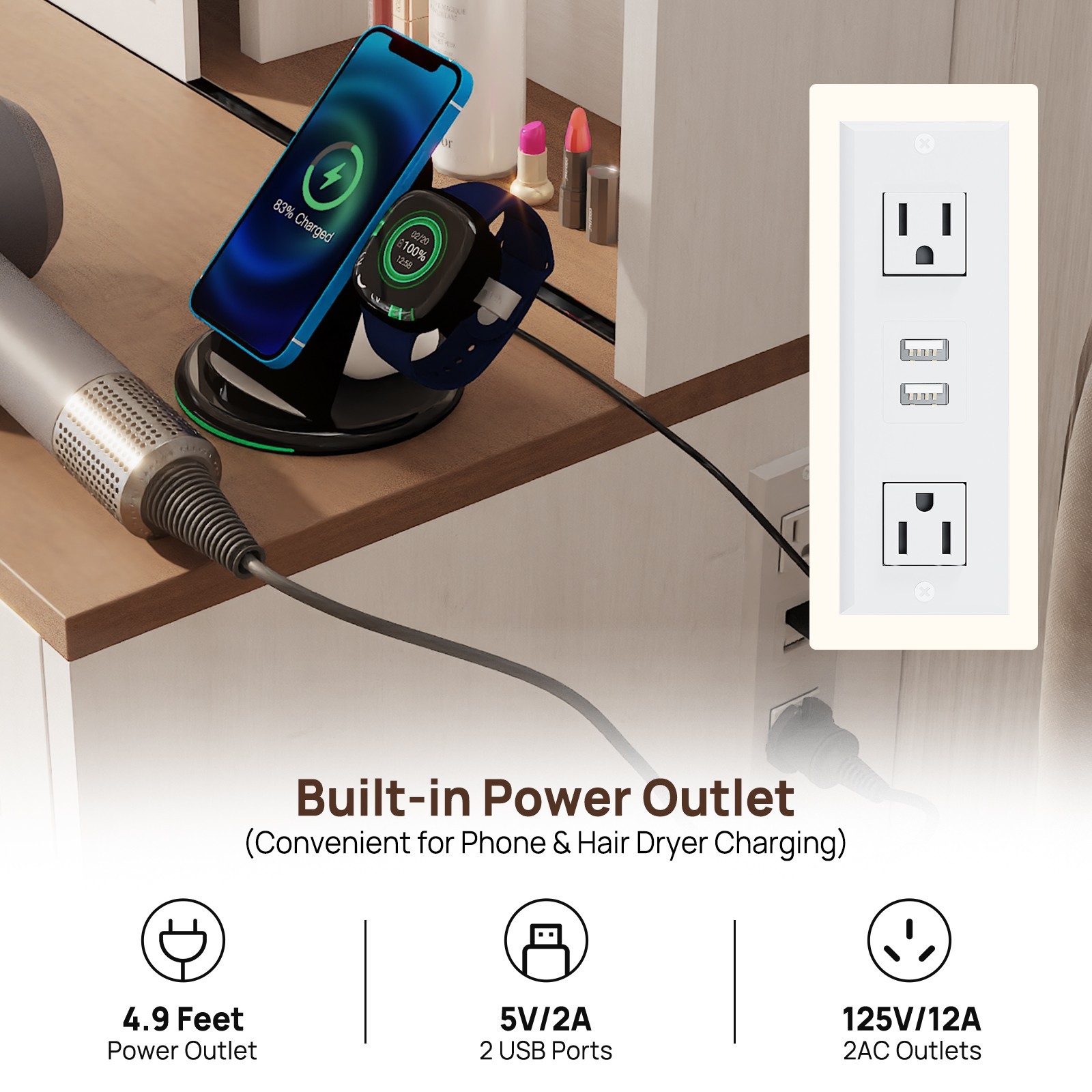 Vanity Desk with Mirror LED Lighted Makeup Vanity Table w/Stool Dressing Table