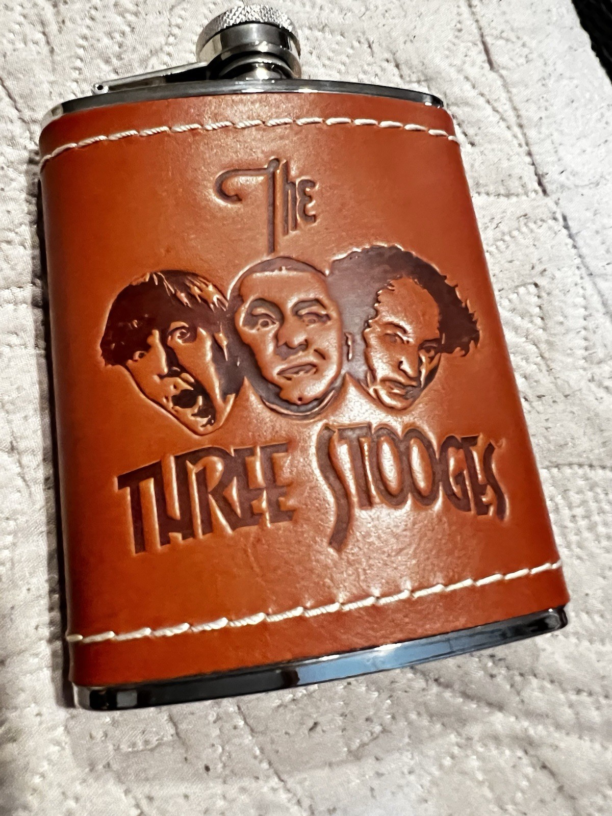 The Three Stooges Leather Wrapped Flask