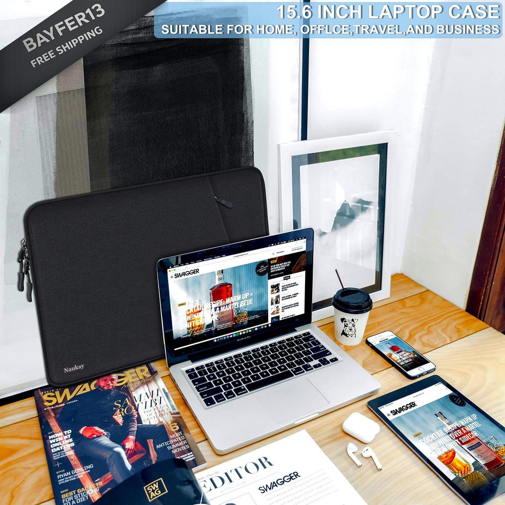 Laptop Case 15.6 inch, Shockproof Protective Computer Sleeve Black