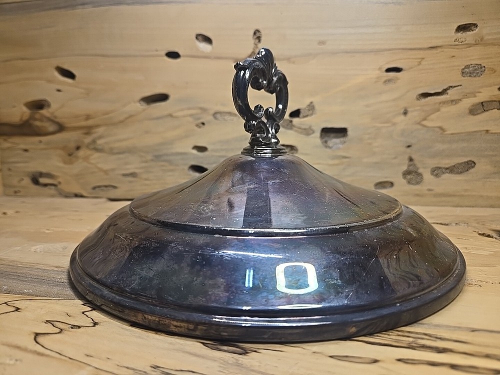 Polished Vintage Silver Plate 8.5in Lid with Ornate Handle D353