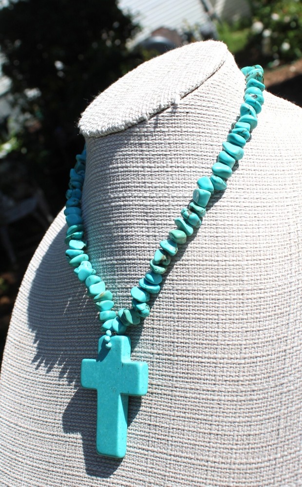 Vintage Turquoise Cross with Chunky Natural Necklace