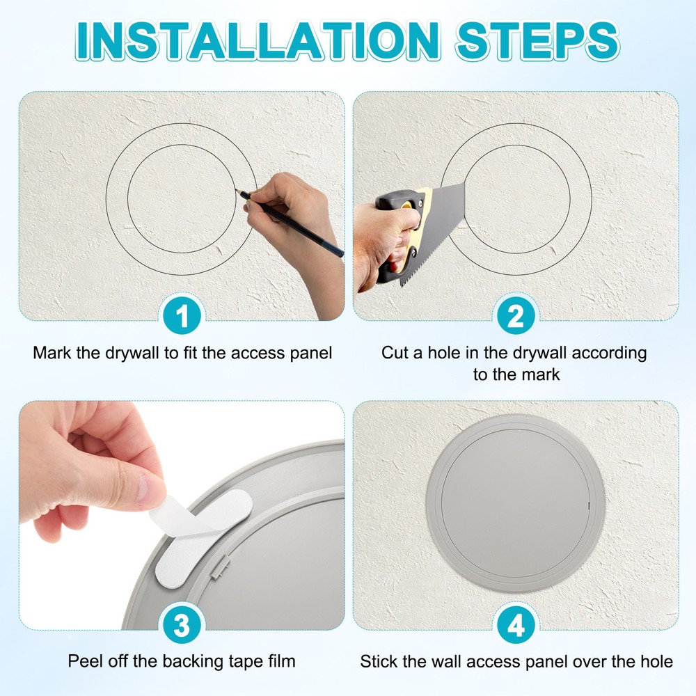 1-Pack Access Panel for Drywall, 8x8 Inch Round Plastic Removable [Gray]