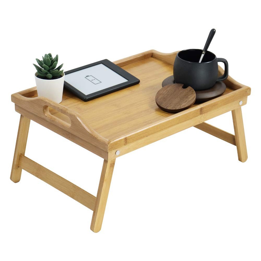Sturdy Bamboo Bed Table, Foldable Legs, Eating, Office, Space Saver