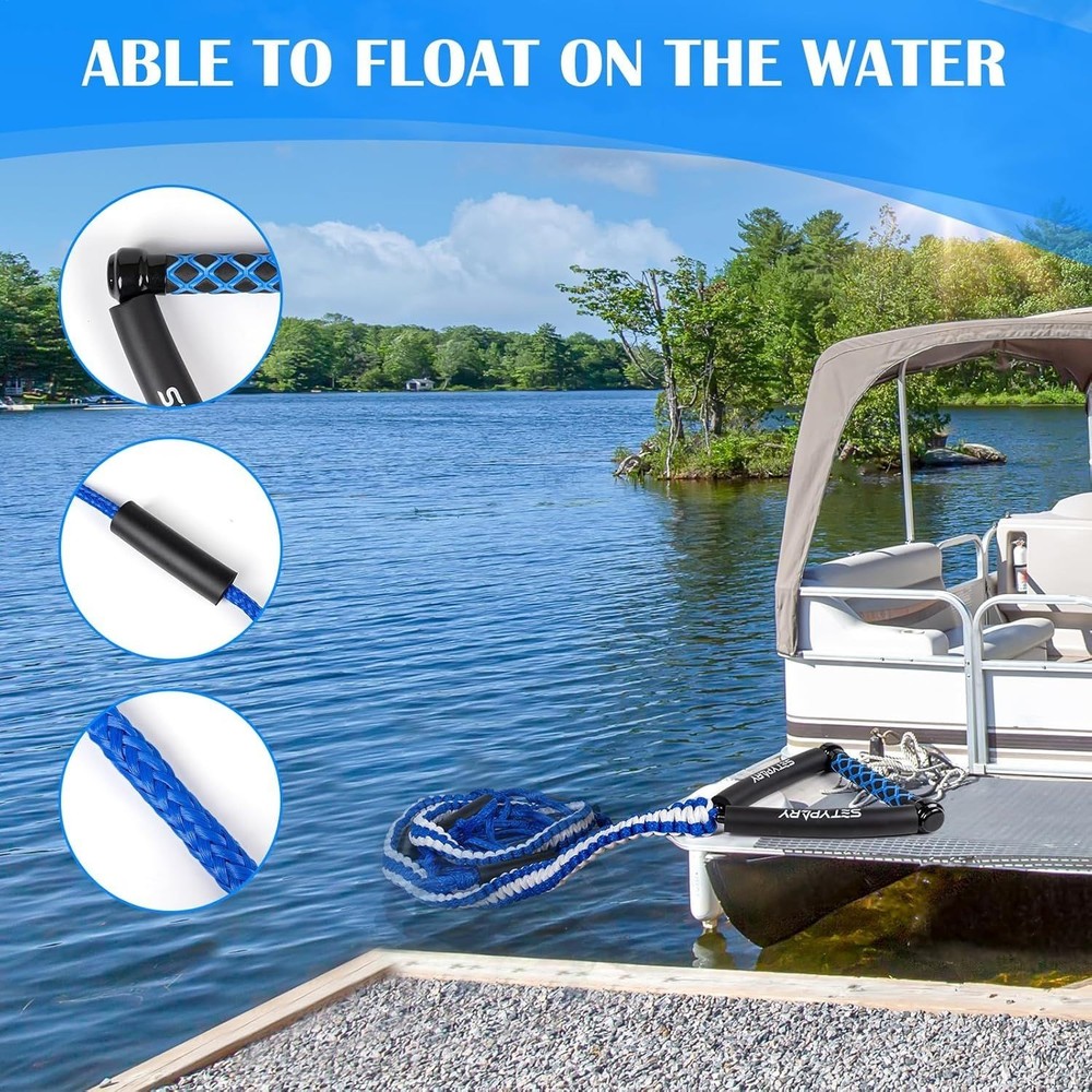 25ft Wakesurf Rope and Handle, Floating Wake Surf, 6 Section Removeable Surf Tow