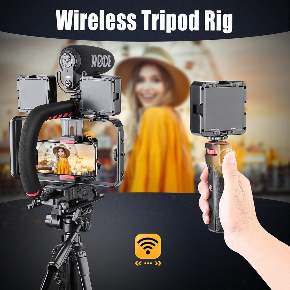 Camera Smartphone Handheld Stabilizer, Triple Cold-Shoe Handle Grip Compatibl...