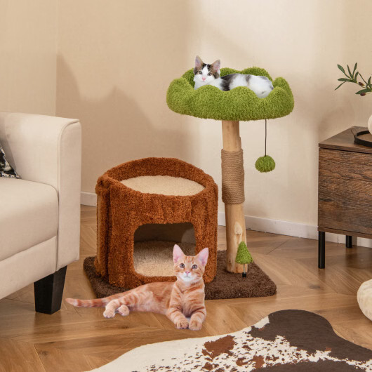 Multifunctional Cat Tree Cat Tower with Scratching Posts and Top Perch-Brown - C