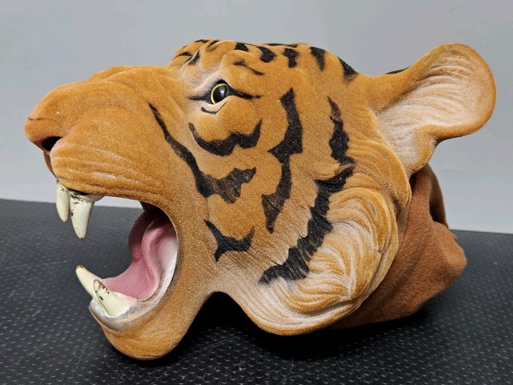Vintage Flocked Realistic Tiger Head Hand Puppet *READ*