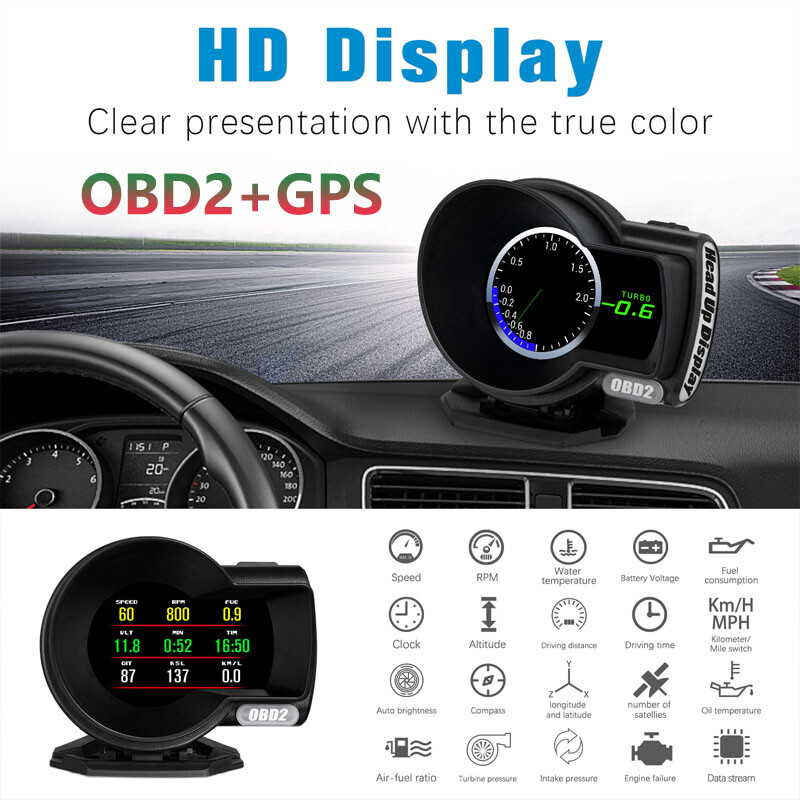 Universal HUD OBD2+GPS Head Up Display Car Digital Speedometer Loop Status Speed