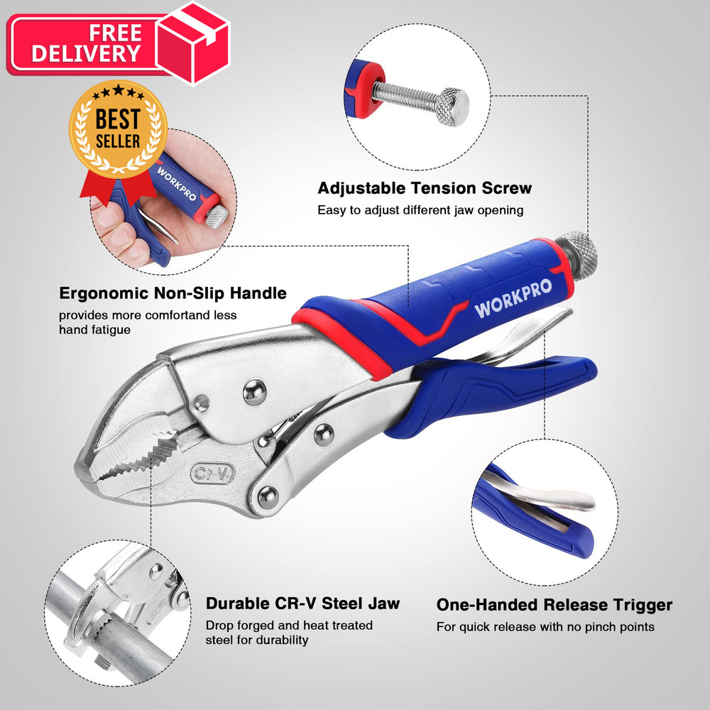 WORKPRO 4-Piece Locking Pliers Set with Comfortable 4PC Pliers, Blue&red