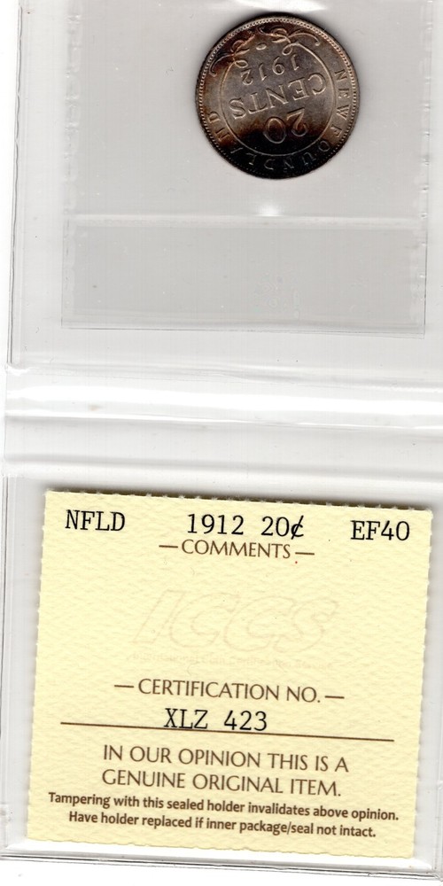 NFLD 1912 Canada 20 cent ICCS EF 40